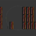 Black Framed Wooden Shelf Units With Vertical Horizontal Red Stripes