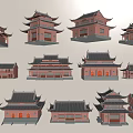 Traditional Ancient Architecture Featuring Classic Roof Structures And Overhanging Eaves 3d model