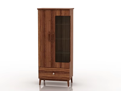 Modern Wooden Wine Cabinet With Glass Door And Bottom Drawer Design 3d model