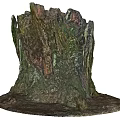 Moss Covered Wooden Stump With Stone Base And Natural Textured Surface