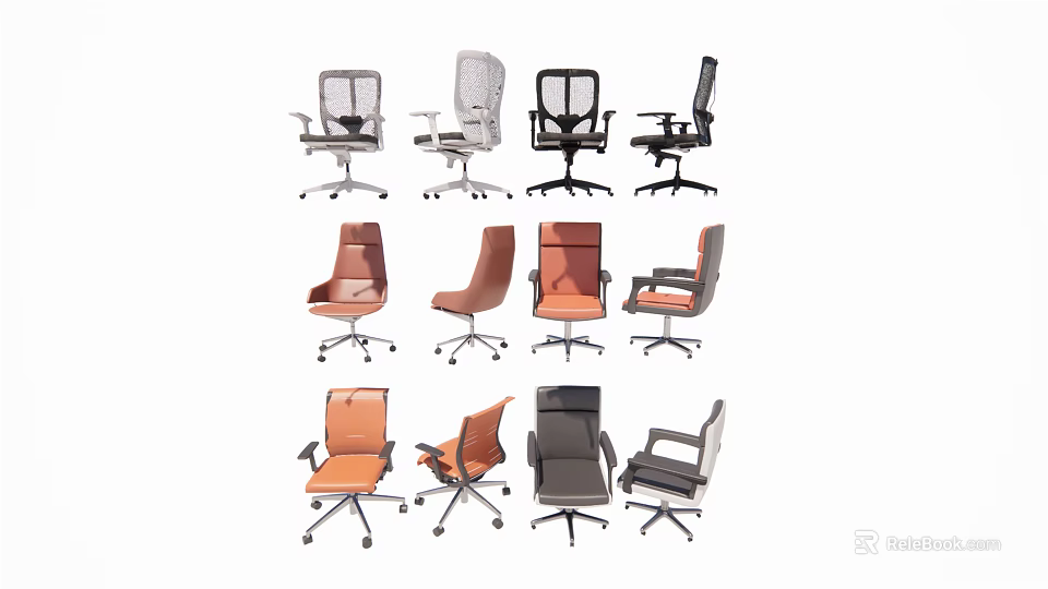 Modern Ergonomic Office Chairs With Mesh Back Leather Seats And Multiple Colors 3d model