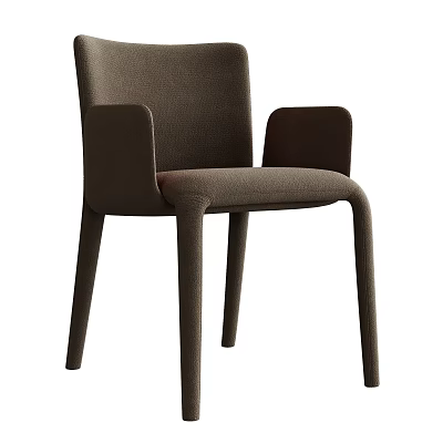 Modern Dark Brown Dining Chair With Armrests And Sleek Upholstered Fabric Design 3d model