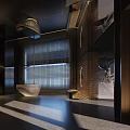 Modern Front Desk Reception Design With Stone Decor Wooden Screens And Ambient Lighting