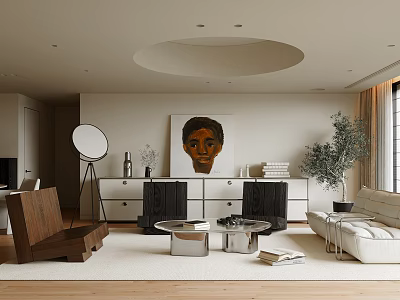 Living Room Sofa Coffee Table Leisure Chair Single Chair Side Table Green Plant Dining Table Dining Chair Side Cabinet Tube 3d model