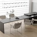 Modern Black Table And Gray Chairs With Vase Plant Books Wine Glass Blinds Wooden Floor