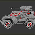 Gray Sci Fi Off Road Vehicle With Red Accents Top Mounted Cannon And Missile Launchers
