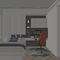 Modern Tatami Bedroom Interior With White Cabinets Desk Red Gaming Chair And Window Rug