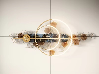 Modern Geometric Wall Decor With Gold Metal Frame Blue Brown Accents And Illuminated Rings 3d model