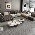 Modern Leather Sectional Sofa Coffee Table Set With Marble Top And Striped Area Rug