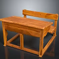 Rustic Wooden Desk With Attached Bench Solid Wood Structure Natural Finish 3d model