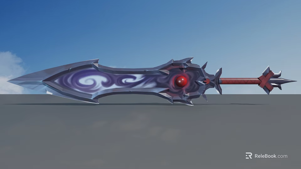 Mythical Sword With Purple Swirling Patterns Red Gem Red Handle And Ornate Design 3d model 