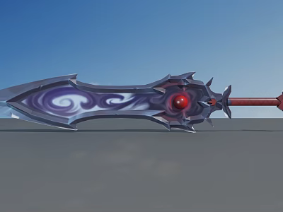 Mythical Sword With Purple Swirling Patterns Red Gem Red Handle And Ornate Design 3d model
