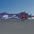Mythical Sword With Purple Swirling Patterns Red Gem Red Handle And Ornate Design