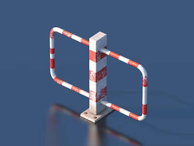 Road Traffic Safety Barrier with Red White Reflective Stripes and Concrete Post Base 3d model