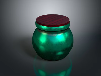 Intricate Hand Carved Green Jar With Red Wooden Lid And Glossy Surface 3d model