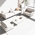 Modern Light Gray Leather Sofa with Two Accent Chairs and Minimalist Coffee Table Set 3d model