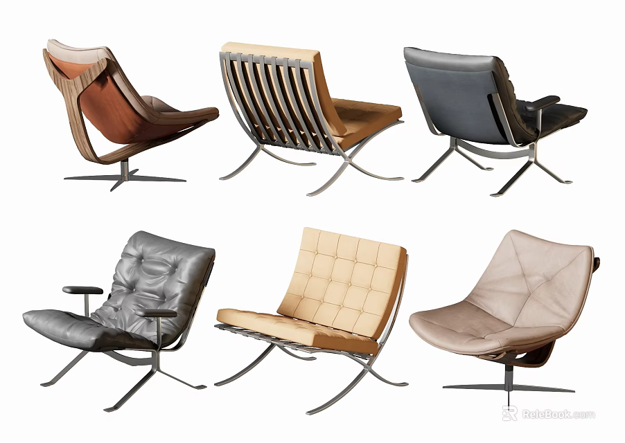 Contemporary Accent Chairs Collection With Leather Fabric Upholstery Slatted Back And Metal Legs 3d model 