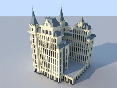 European Style Hotel Building With Spired Towers And Ornate Exterior Design 3d model