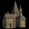 Historic Architecture With Stone Walls Steeple Roof Tower Arched Windows And Wooden Beams