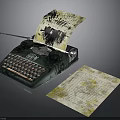 Vintage Typewriter with Printed Paper Sheets and Classic Design on Desk