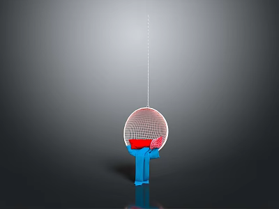 Modern Circular Mesh Back Chair With Red Cushion Blue Frame And Gray Background 3d model