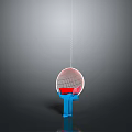 Modern Circular Mesh Back Chair With Red Cushion Blue Frame And Gray Background