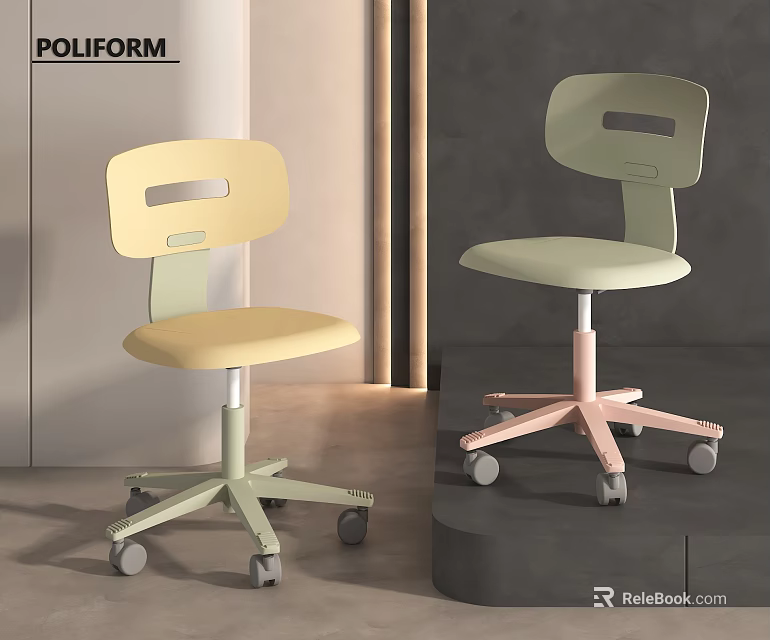 Simple Modern Children's Chair With Wheels Adjustable Height And Pastel Colors Design 3d model 