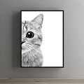 Black and White Striped Cat Peeking Through Torn Paper Animal Painting Artwork