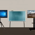 Three TV Screens With Various Stand Mounts Showing Time And Landscape In Modern Living Room
