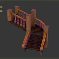 Elegant Wooden Curved Staircase With Red Handrail Decorative Posts And Balusters