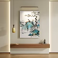 Abstract Painting With Blue Green Mountain Elements In Modern Interior Wall Decor 3d model