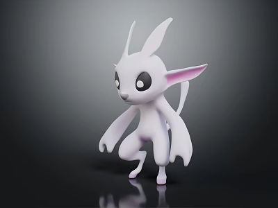 Cute White Fantasy Game Movie Character With Large Ears And Big Eyes 3d model