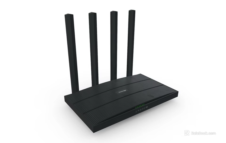 Black Wireless Office Router With Four High Gain Antennas And Stable Network 3d model 