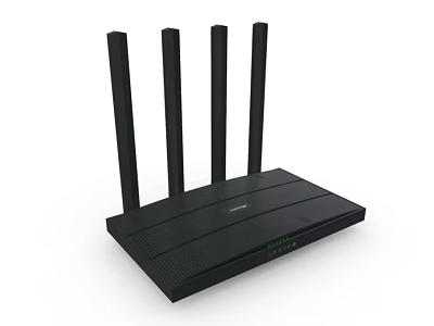 Black Wireless Office Router With Four High Gain Antennas And Stable Network 3d model