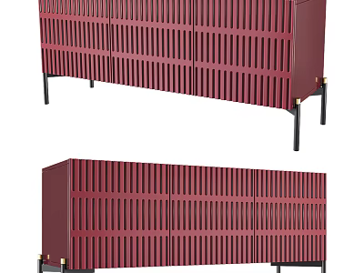 Modern Entryway Side Cabinet With Vertical Slat Design And Black Legs 3d model