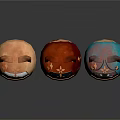 Adorable Round Cat Dolls In Brown Red Blue With Intricate Facial And Golden Patterns