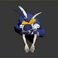 Anime Game Character In Blue Maid Dress With White Apron And Outstretched Hands