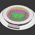 Modern Circular Stadium Design With Green Football Pitch And White Tiered Stands