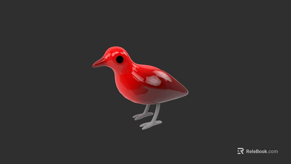 Red Shiny Toy Bird Figure With Glossy Surface And White Legs 3d model 