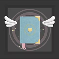 Magical Blue Book With White Wings And Golden Lock Surrounded By Stars And Glowing Halo