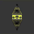 Futuristic Geometric Polyhedron Sculpture With Yellow Black Mechanical Silhouettes And Starry Patterns