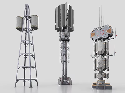 Industrial Smart Machine Towers Featuring Metal Frames And Various Designs 3d model