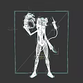 Mechanical Character 3D Model With Black White Outfit Claw Hand Head Device And Cable