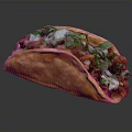Delicious Crispy Taco with Grilled Meat Fresh Cilantro Lettuce Sour Cream and Salsa