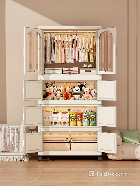Hanging And Folded Clothes In Organized Wardrobe With Storage Shelves And Compartments 3d model 