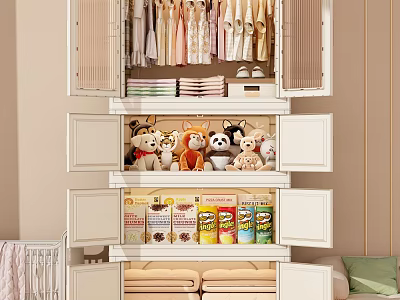 Hanging And Folded Clothes In Organized Wardrobe With Storage Shelves And Compartments 3d model