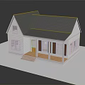 Cartoon Style White House With Gray Roof Porch Windows And Wooden Steps