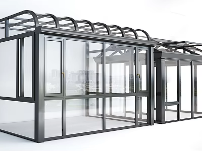 Modern Glass House With Black Frame And Curved Roof Design 3d model