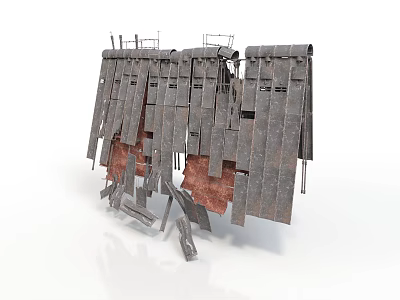 Vertical Industrial Structure With Weathered Metal Panels And Broken Frames 3d model