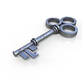 Antique Metal Key Featuring Three Circular Top Rings And Handle